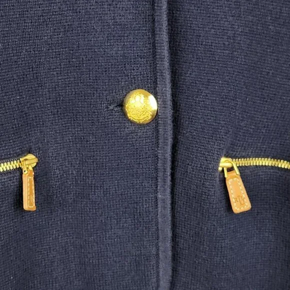 LRL Lauren Ralph Lauren Navy Blue Cotton Knit Sweater Blazer sz PM - Picture 8 of 10